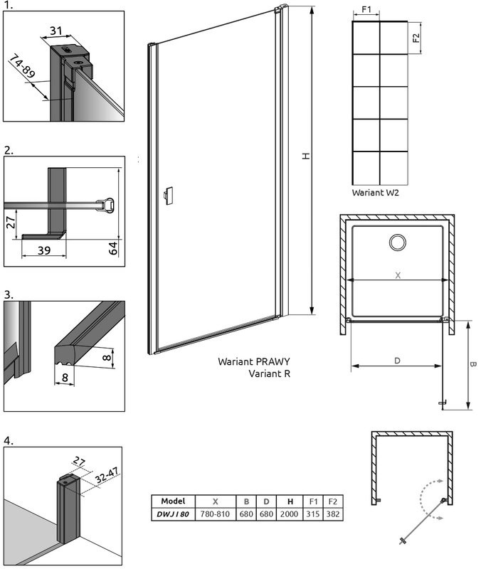 Душевая дверь в нишу Radaway Nes Black DWJ I Factory 80 R