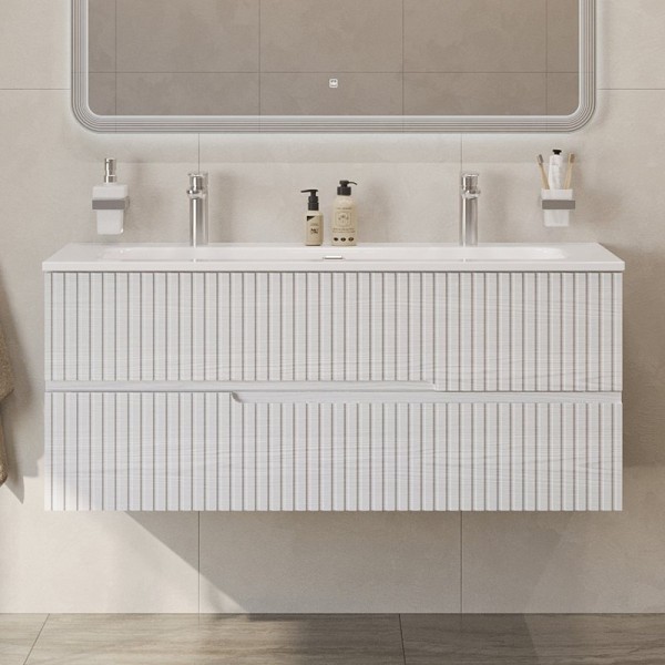 Тумба с раковиной Cezares Duet 120 ясень белый софт, раковина Cezares CZR-8073-120-1-2