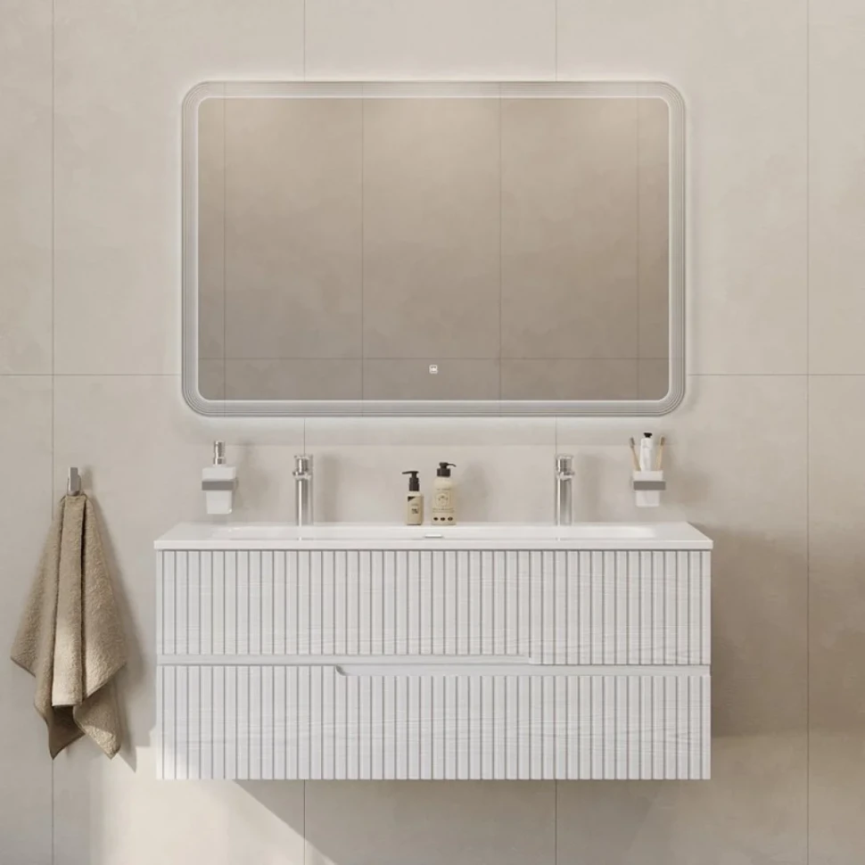 Тумба с раковиной Cezares Duet 120 ясень белый софт, раковина Cezares CZR-8073-120-1-2