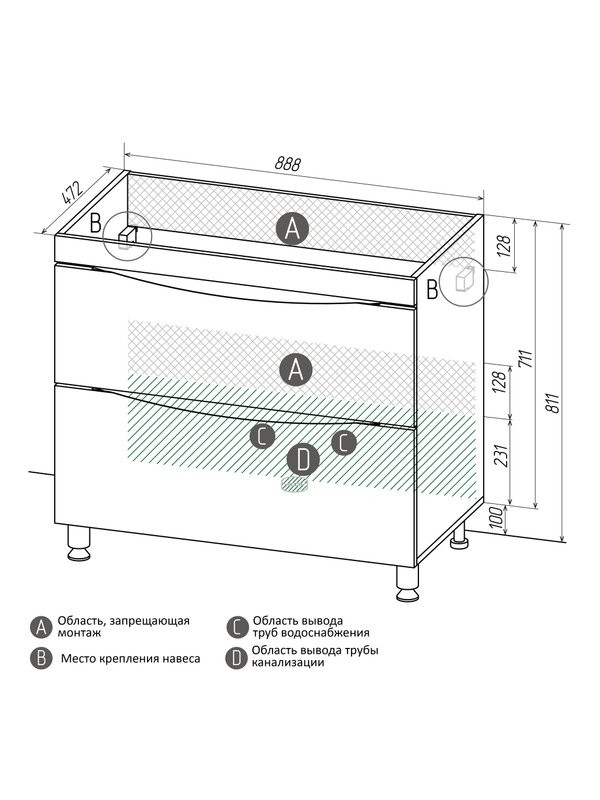 Тумба под раковину без столешницы Grossman Виста 90 напольная, белый глянец