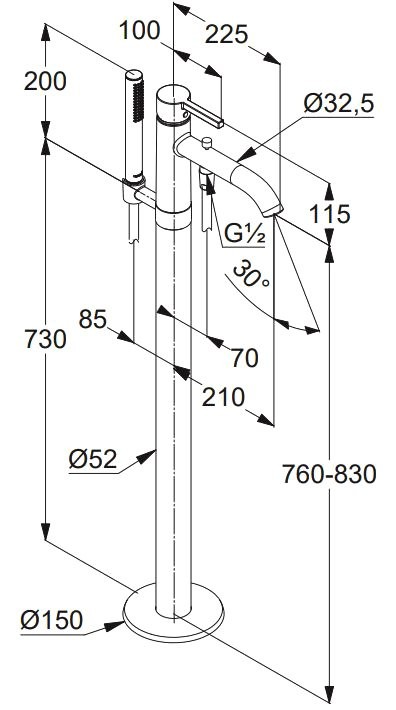 Напольный смеситель для ванны с душем Kludi Nova Fonte 385900515 хром