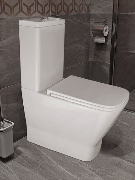 Унитаз-компакт напольный AZARIO Joy AZ-2168-UQ3 безободковый, с микролифтом, глянцевый белый