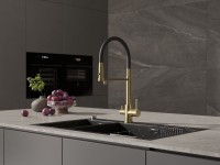 Смеситель для кухни Cersanit Zen 68251 с гибким изливом, золотой сатин, черный