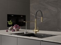 Смеситель для кухни Cersanit Zen 68251 с гибким изливом, золотой сатин, черный