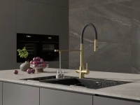 Смеситель для кухни Cersanit Zen 68251 с гибким изливом, золотой сатин, черный