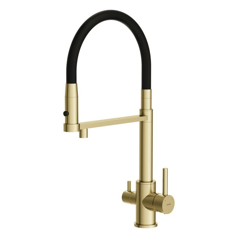 Смеситель для кухни Cersanit Zen 68251 с гибким изливом, золотой сатин, черный