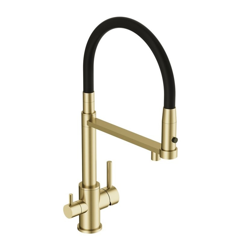 Смеситель для кухни Cersanit Zen 68251 с гибким изливом, золотой сатин, черный