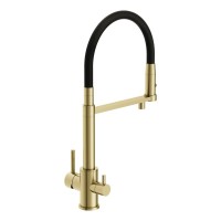Смеситель для кухни Cersanit Zen 68251 с гибким изливом, золотой сатин, черный