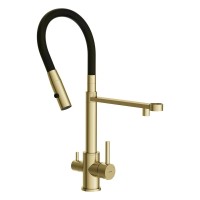 Смеситель для кухни Cersanit Zen 68251 с гибким изливом, золотой сатин, черный