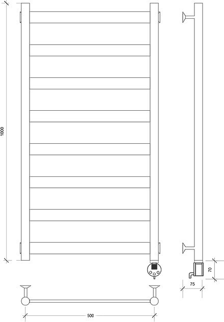 Полотенцесушитель электрический Secado Комано 2 105x55 см, подключение справа, матовый черный, лесенка