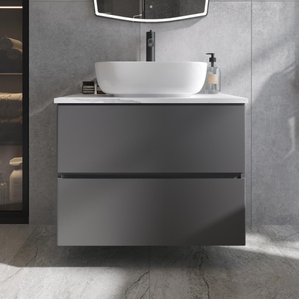 Тумба под раковину со столешницей STWORKI Колдинг 80 антрацит, матовая белая