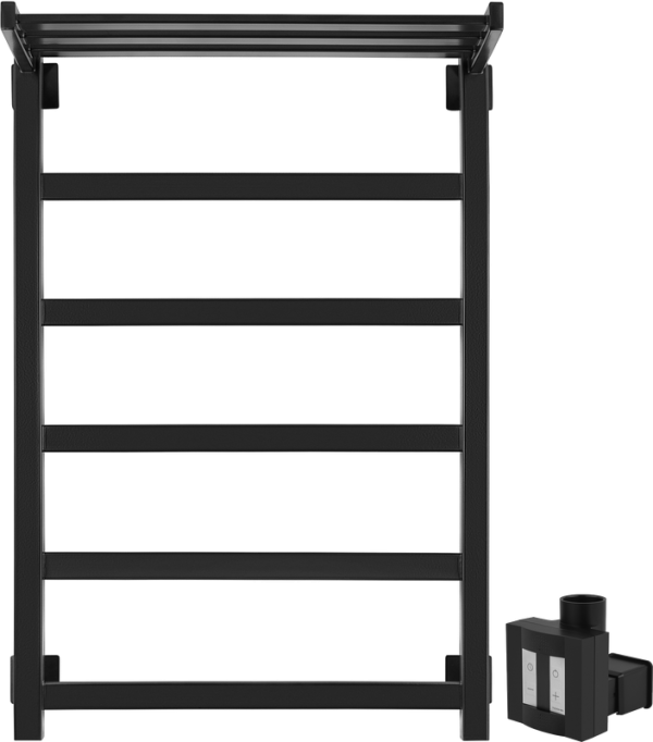 Полотенцесушитель электрический Secado Корсико 1 СП , 85x55 см, скрытое подключение справа, матовый черный, лесенка, с полкой
