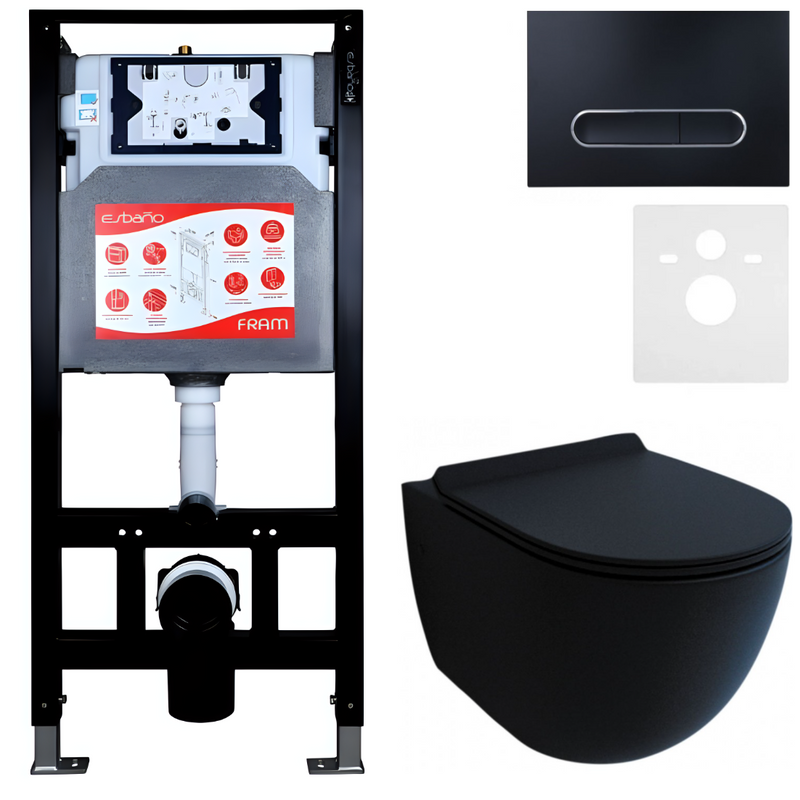 Комплект Унитаз подвесной Esbano Garcia ESUPGARCBM матовый черный + Инсталляция Fram + Кнопка ESINOVL17MB