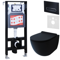 Комплект Унитаз подвесной Esbano Garcia ESUPGARCBM матовый черный + Инсталляция Fram + Кнопка ESINOVL17MB