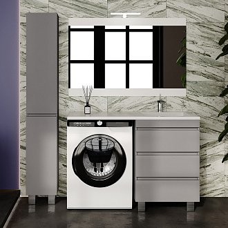 Мебель для ванной комнаты Style Line Даллас Леон 120 R Люкс Plus напольная, серая, для стиральной машины, 3 ящика