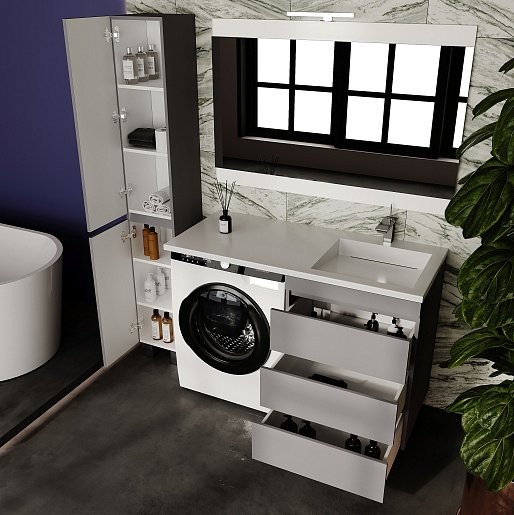 Мебель для ванной комнаты Style Line Даллас Леон 120 R Люкс Plus напольная, серая, для стиральной машины, 3 ящика