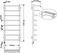Полотенцесушитель электрический Secado Мерида 2 105x55 см, подключение слева, бронза, лесенка, латунь, с полкой