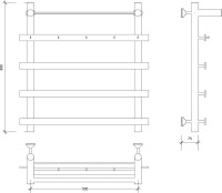 Полотенцесушитель водяной Secado Понтида 1 КСП 60x60 см, матовый черный, лесенка, с полкой