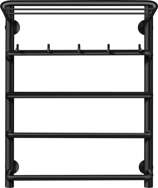 Полотенцесушитель электрический Secado Мерида 1 КСП 60x50 см, подключение слева, матовый черный, лесенка, с полкой