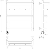 Полотенцесушитель электрический Secado Мерида 1 КСП 60x50 см, подключение слева, матовый черный, лесенка, с полкой