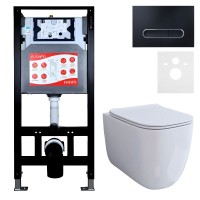 Комплект 3 в 1 Унитаз подвесной Esbano ESUPGARAW + Инсталляция Fram + Кнопка ESINOVL17MB цвет матовый черный