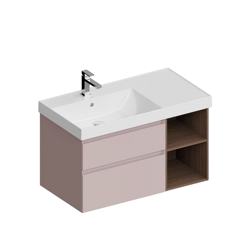 Тумба с раковиной KERAMA MARAZZI Cubo 90, левая мальва матовая, структурированный орех