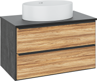 Тумба с раковиной Runo Мальта 85 подвесная, дуб, черная, раковина Ovale 50