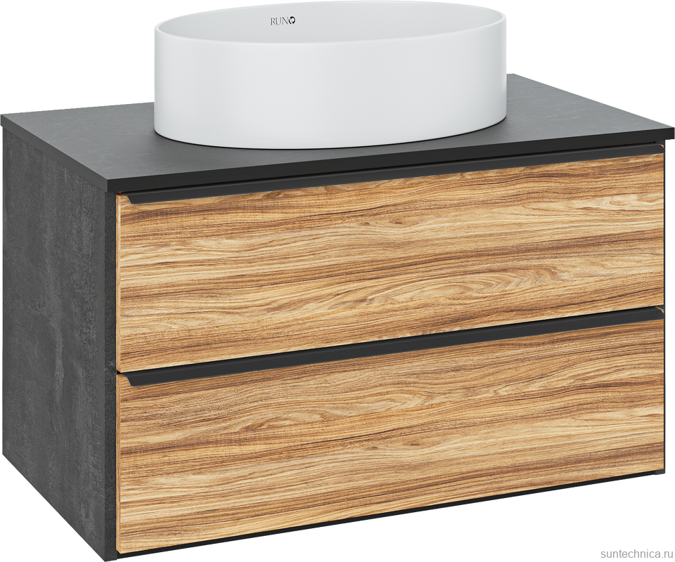 Тумба с раковиной Runo Мальта 85 подвесная, дуб, черная, раковина Ovale 50