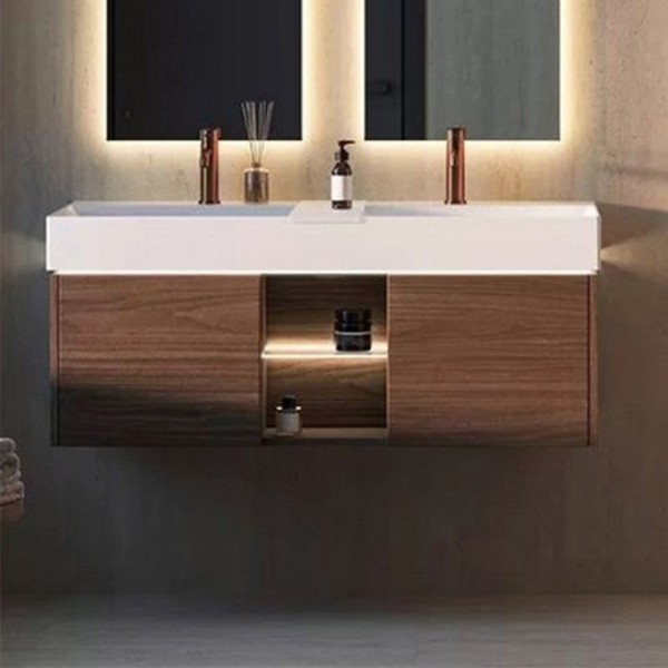 Тумба с раковиной KERAMA MARAZZI Grande 120 с полкой, структурированный орех