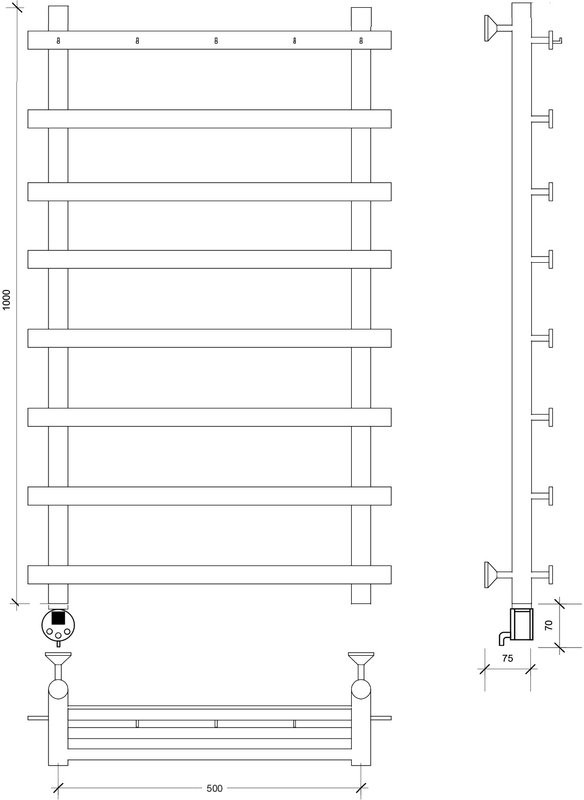 Полотенцесушитель электрический Secado Понтида 1 K, L 100x60 см, подключение слева, графит, лесенка