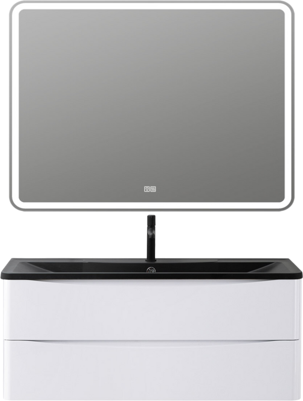 Мебель для ванной комнаты BelBagno Acqua 120 подвесная, bianco lucido, черная матовая раковина