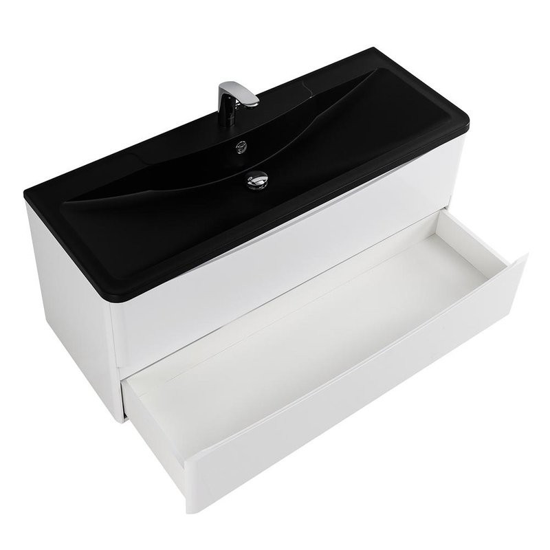 Мебель для ванной комнаты BelBagno Acqua 120 подвесная, bianco lucido, черная матовая раковина