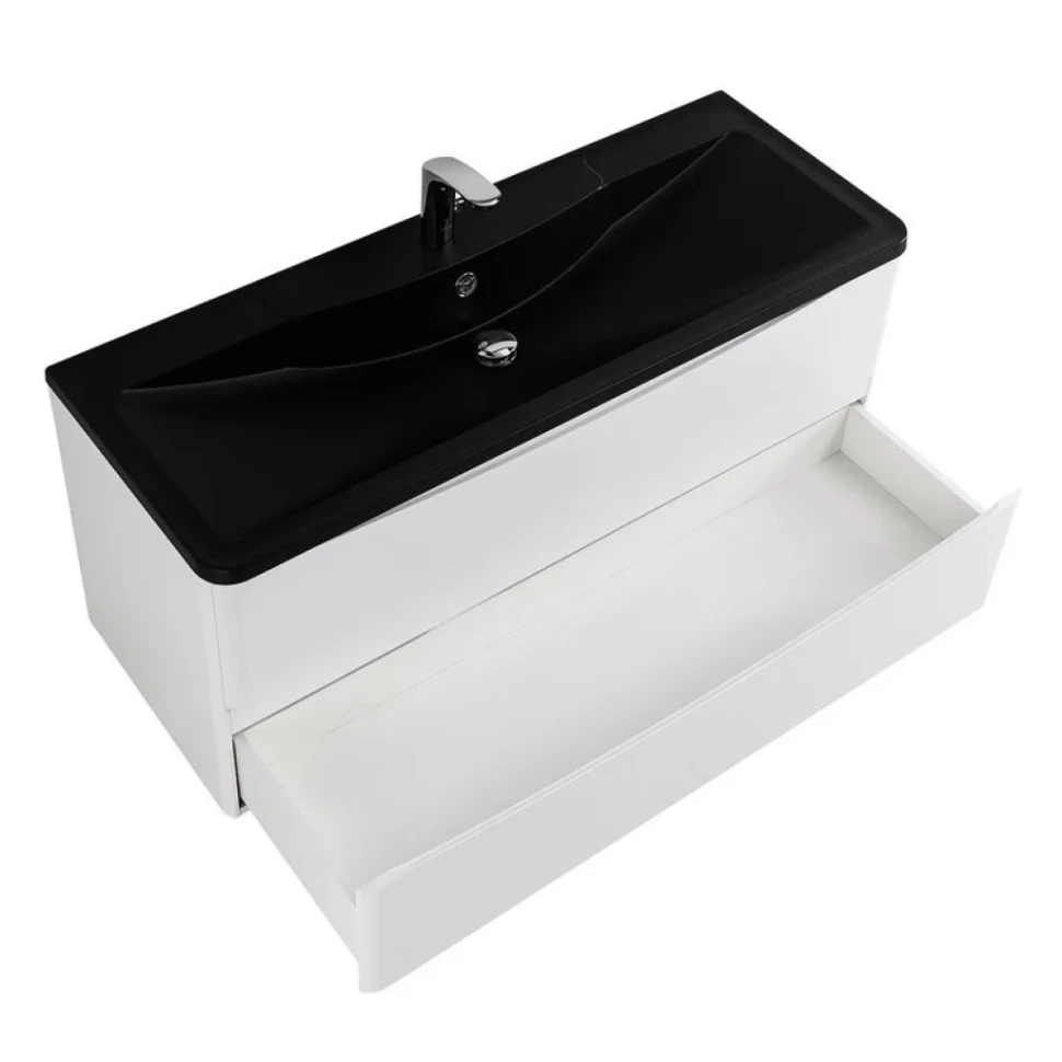 Мебель для ванной комнаты BelBagno Acqua 120 подвесная, bianco lucido, черная матовая раковина