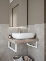 Столешница с раковиной Teymi Helmi 70 дуб кашмир, раковина Solli 61,  с белыми кронштейнами