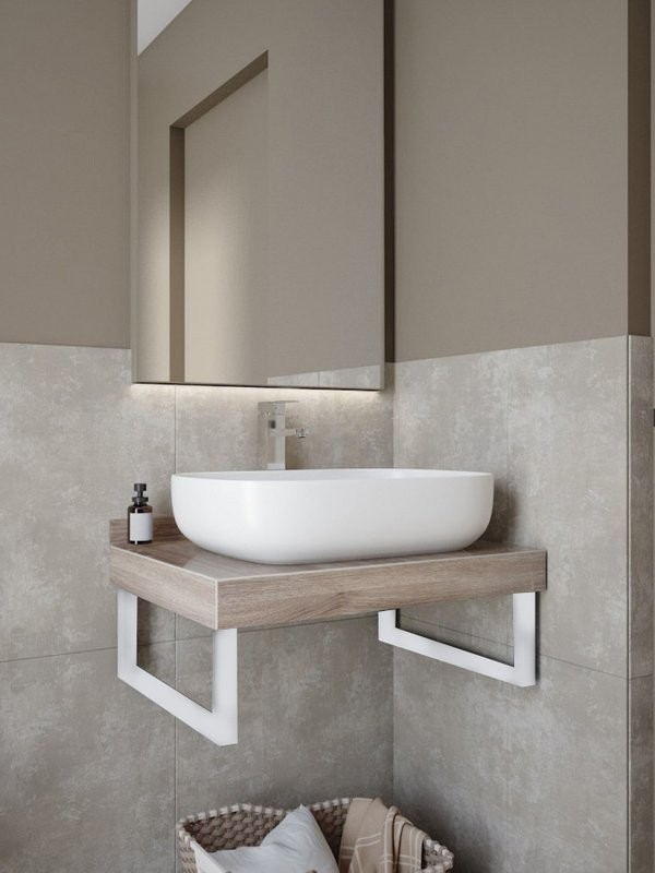 Столешница с раковиной Teymi Helmi 70 дуб кашмир, раковина Solli 61,  с белыми кронштейнами