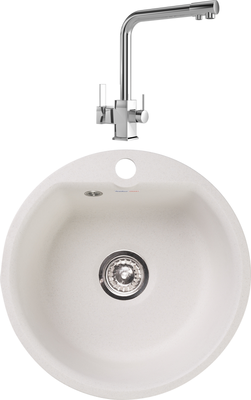 Комплект Мойка GranFest Smart SM 435 белый + Смеситель MEGA Life MG-TK06 хром