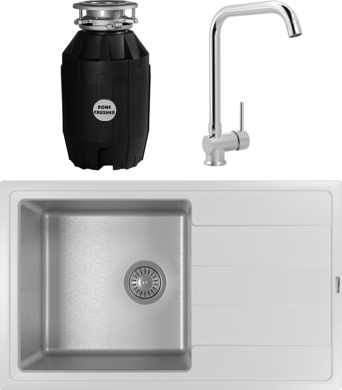 Комплект Мойка Florentina Комби 780 жасмин + Смеситель MEGA Didim MG-CM107 хром + Измельчитель Bone Crusher BC 810-AS