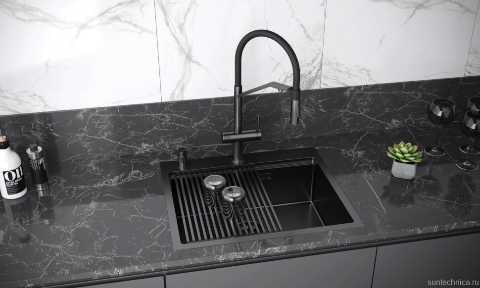 Смеситель для кухни Paulmark Zender Ze213155-GM с гибким изливом, вороненая сталь