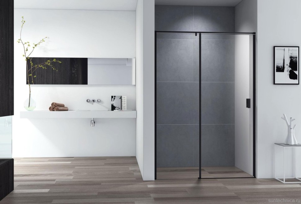 Душевая дверь в нишу Cezares Urban B 12 130 C Nero профиль черный, стекло прозрачное