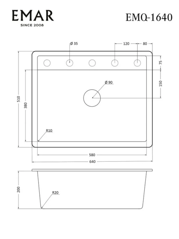 Мойка кухонная Emar Quartz EMQ-1640.Q Алмаз