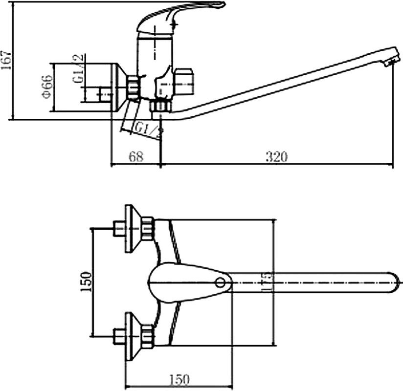 Смеситель с длинным изливом для ванны Fashun A2205 хром