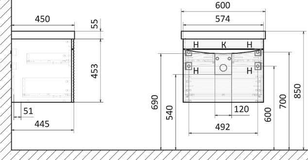 Мебель для ванной комнаты STWORKI Хедмарк 60 антрацит, раковина с утолщенным краем