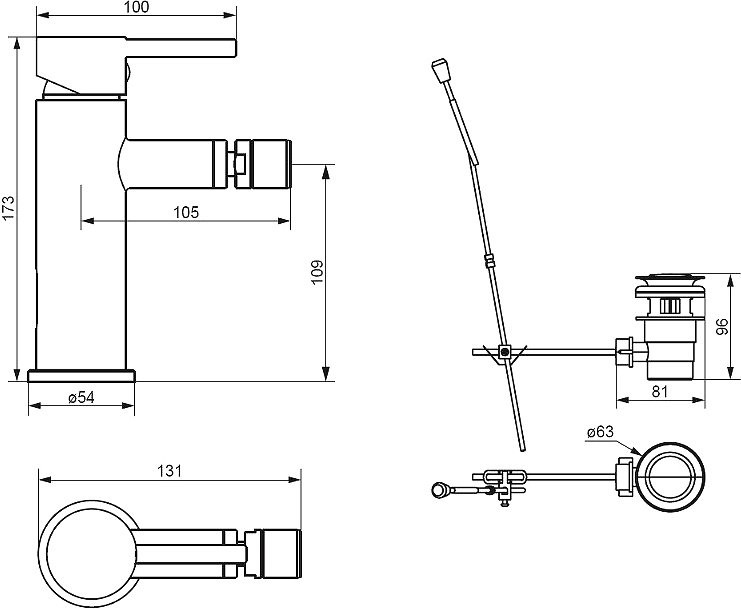 Смеситель для биде Damixa Scandinavian Pure 360240000 с донным клапаном, хром
