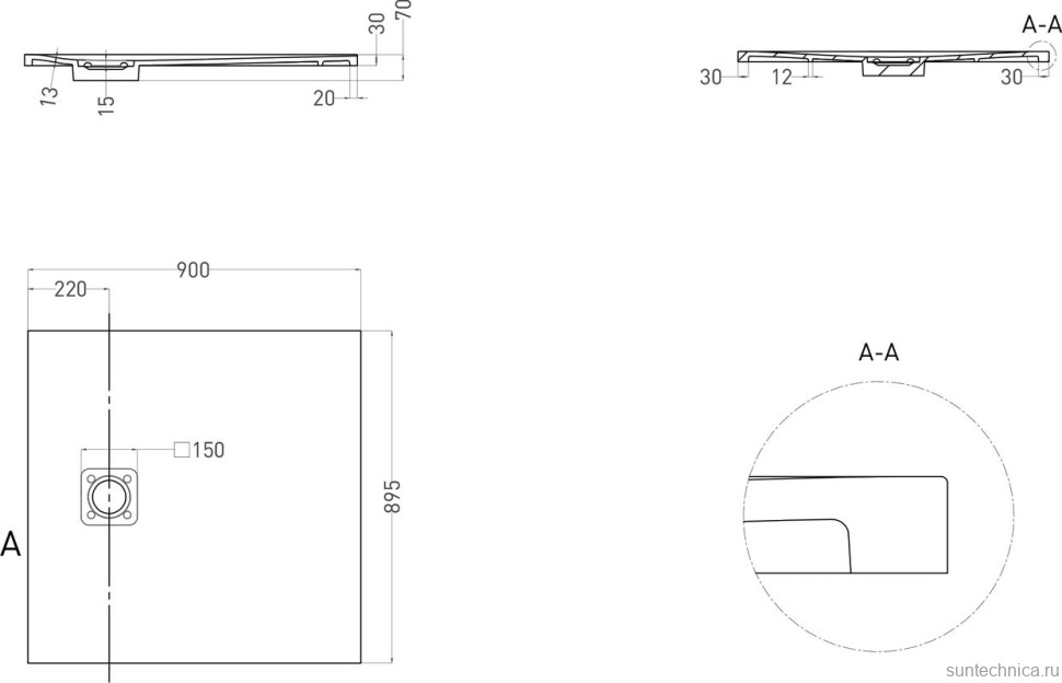 Поддон для душа Salini Oasi 90x90 см, S-Stone, матовый