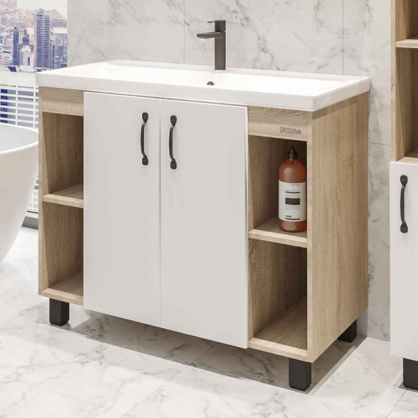 Тумба с раковиной Grossman Флай 100 дуб сонома, белая