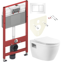 Комплект Унитаз подвесной BelBagno Loto BB070CHR/SC безободковый + Инсталляция TECE Base 9400413 4 в 1 с кнопкой смыва