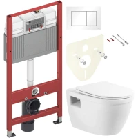 Комплект Унитаз подвесной BelBagno Loto BB070CHR/SC безободковый + Инсталляция TECE Base 9400413 4 в 1 с кнопкой смыва
