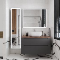 Тумба с раковиной STWORKI Берген 100 серая с темной столешницей, Moduo 50 Square