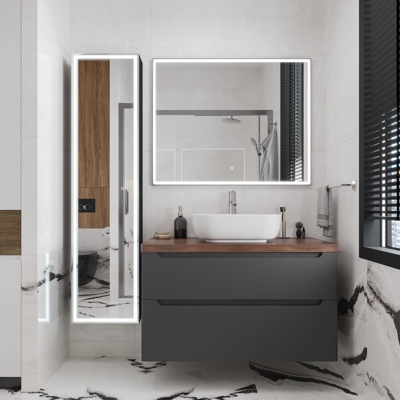 Тумба с раковиной STWORKI Берген 100 серая с темной столешницей, Moduo 50 Square