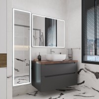 Тумба с раковиной STWORKI Берген 100 серая с темной столешницей, Moduo 50 Square